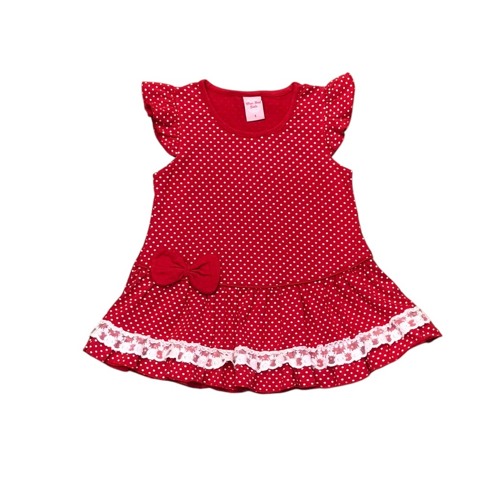 🆕 Red & White Polka Dot Ruffle Bow Dress
